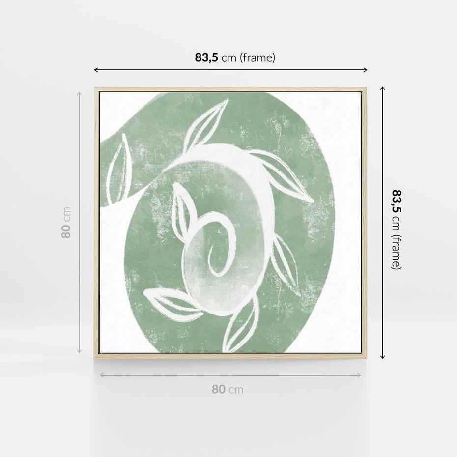 Obraz w ramie 80x80 - Zielony Świat Odpoczynku - abstrakcyjny zielony motyw, skandynawski design - rama drewno