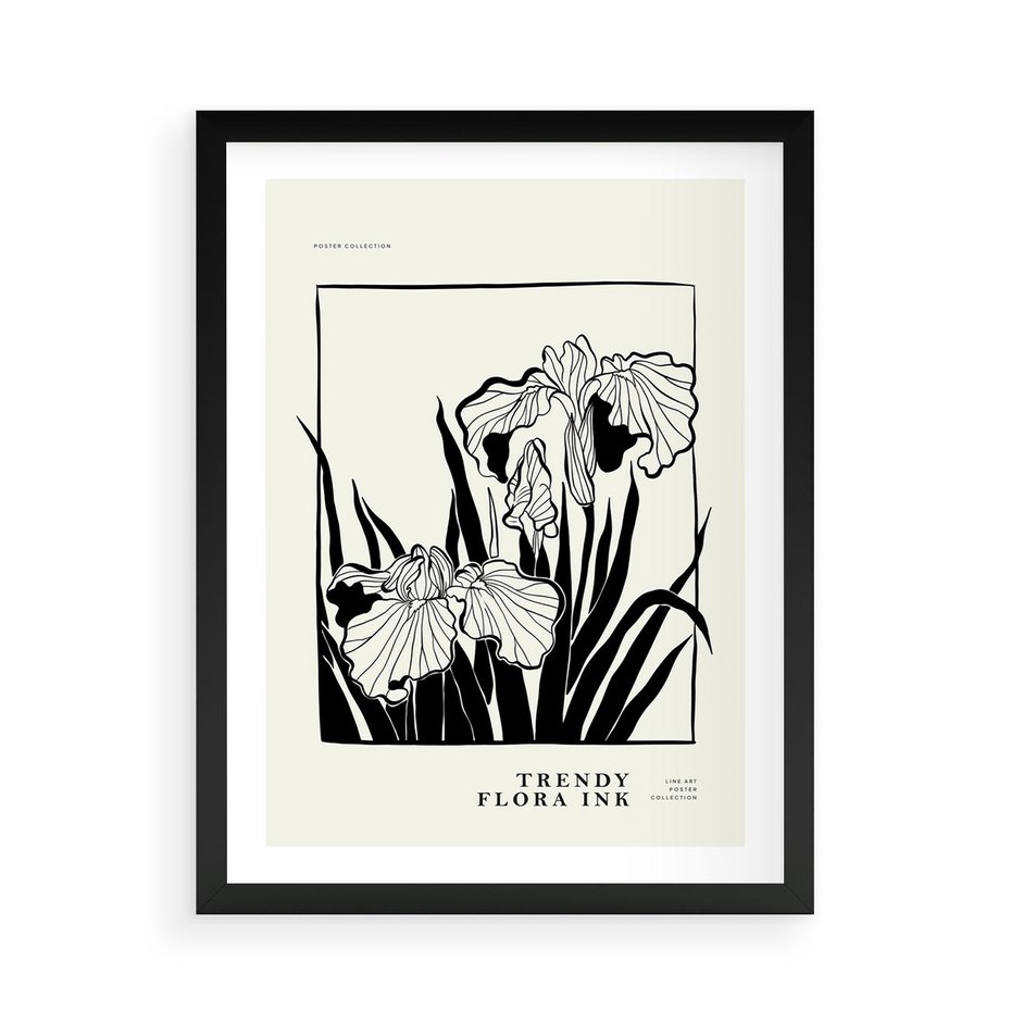 Plakat w ramie 50x70 - Spojrzenia na szkicowaną przeszłość - kwiaty, typografia - rama czarna