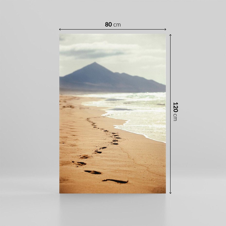 Obraz na płótnie 80x120 - Ślady stóp na plaży - plaża, ślady
