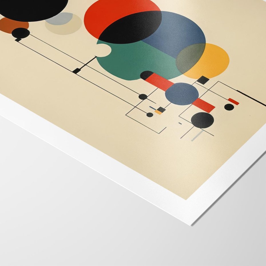 Plakat bez ramy 21x30 - Migocące Impresje Odniesień - abstrakcyjna geometryczna kompozycja, koła linie