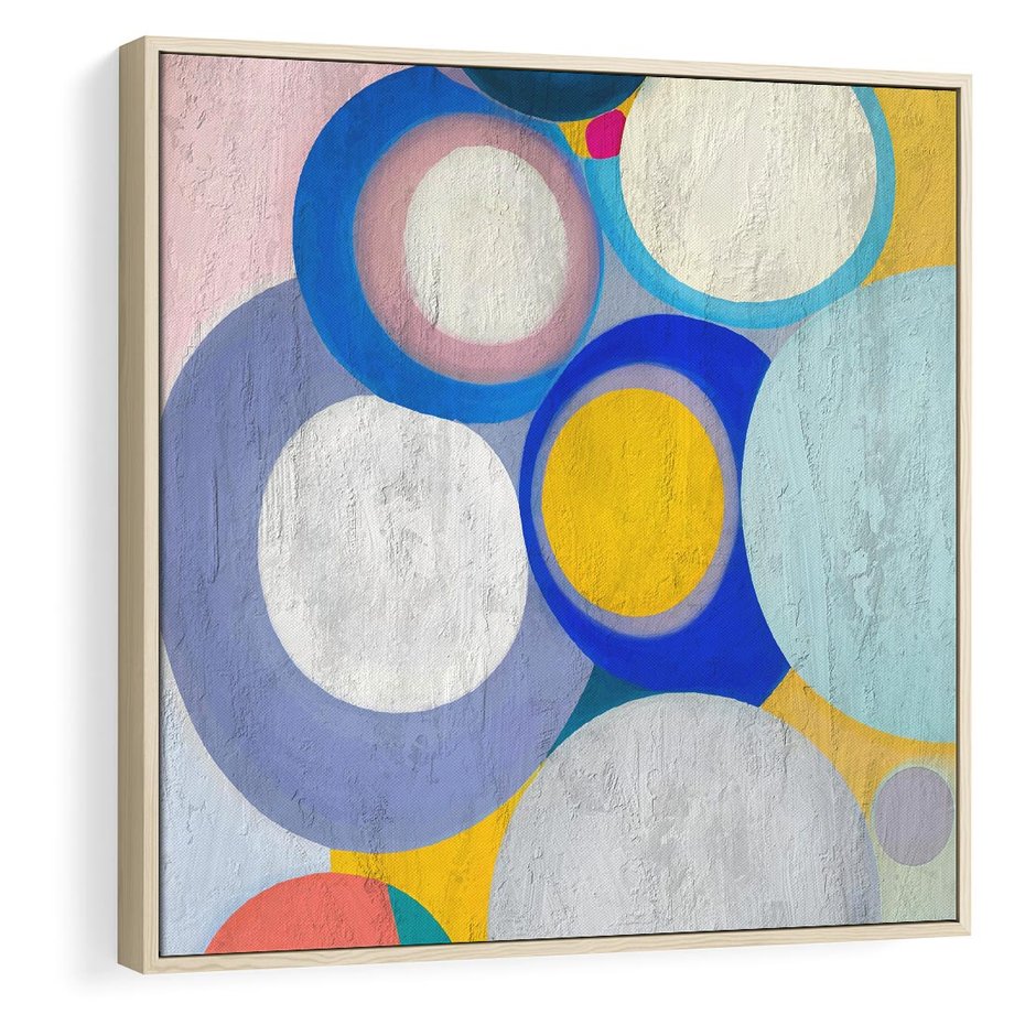 Obraz w ramie 50x50 - Rozkwitająca Symfonia Serca - abstrakcyjne geometryczne kształty, olejny obraz - rama drewno