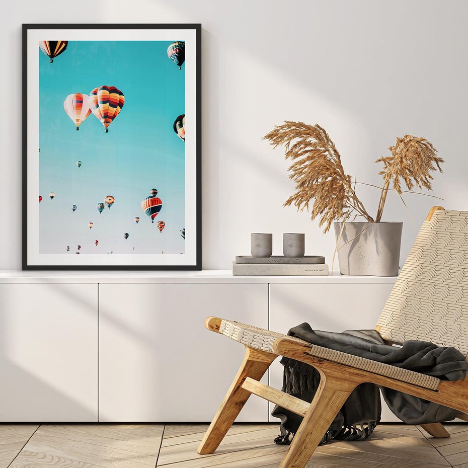 Plakat bez ramy 30x40 - Balonowa Ekscytacja - balony latają w powietrzu, wyścigi balonów