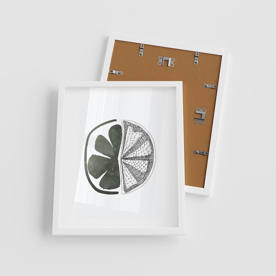 Plakat w ramie 40x50 - Cytrynowe Echo - minimalistyczny plakat, cytryna - rama biała