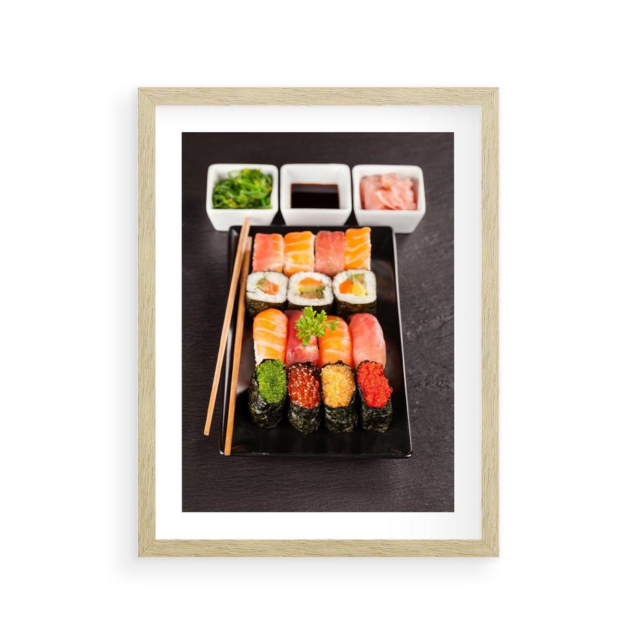 Plakat w ramie 30x40 - Kulinarne podróże do Japonii - sushi, japonia - rama drewno
