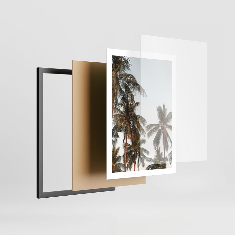 Plakat w ramie 50x70 - Palmy - tęsknota za Hawajami - palmy, Hawaje - rama czarna