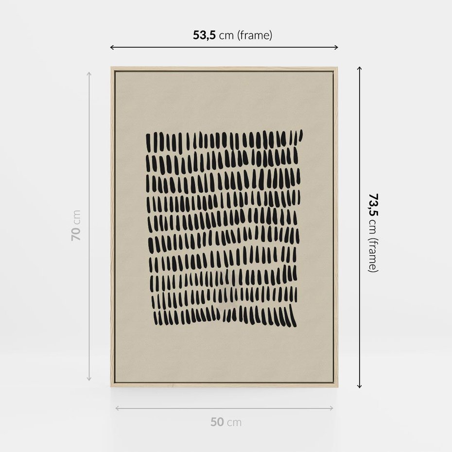 Obraz w ramie 50x70 - Energetyczne Pulsacje Nowości - boho plakat, czarne kropki kreski - rama drewno