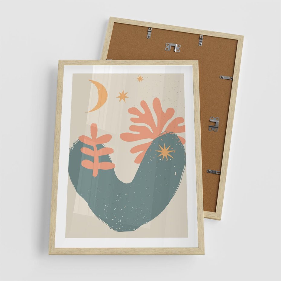 Plakat w ramie 50x70 - Energetyczne Kształty - boho formy, kształty - rama drewno