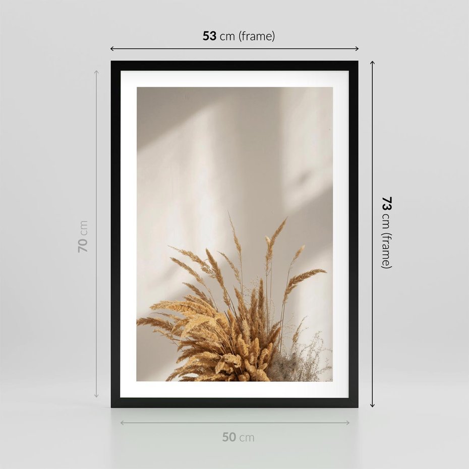 Plakat w ramie 50x70 - mpresyjne układy traw - boho, trawy - rama czarna