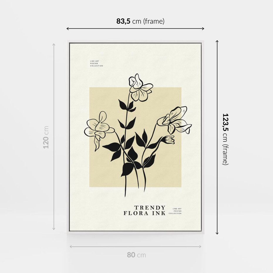 Obraz w ramie 80x120 - Malowane szkicowe tęsknoty - kwiaty, typografia - rama biała