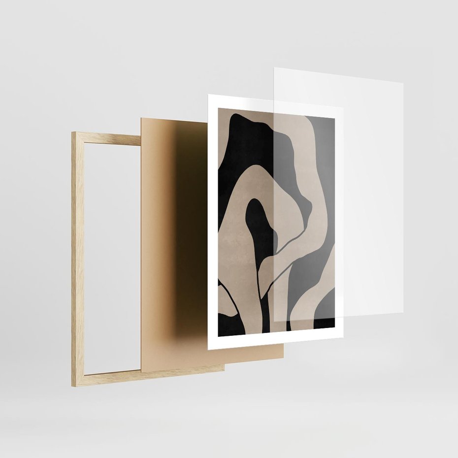 Plakat w ramie 50x70 - Nocne Pochłonięcia - abstrakcyjne linie, mroczny plakat - rama drewno