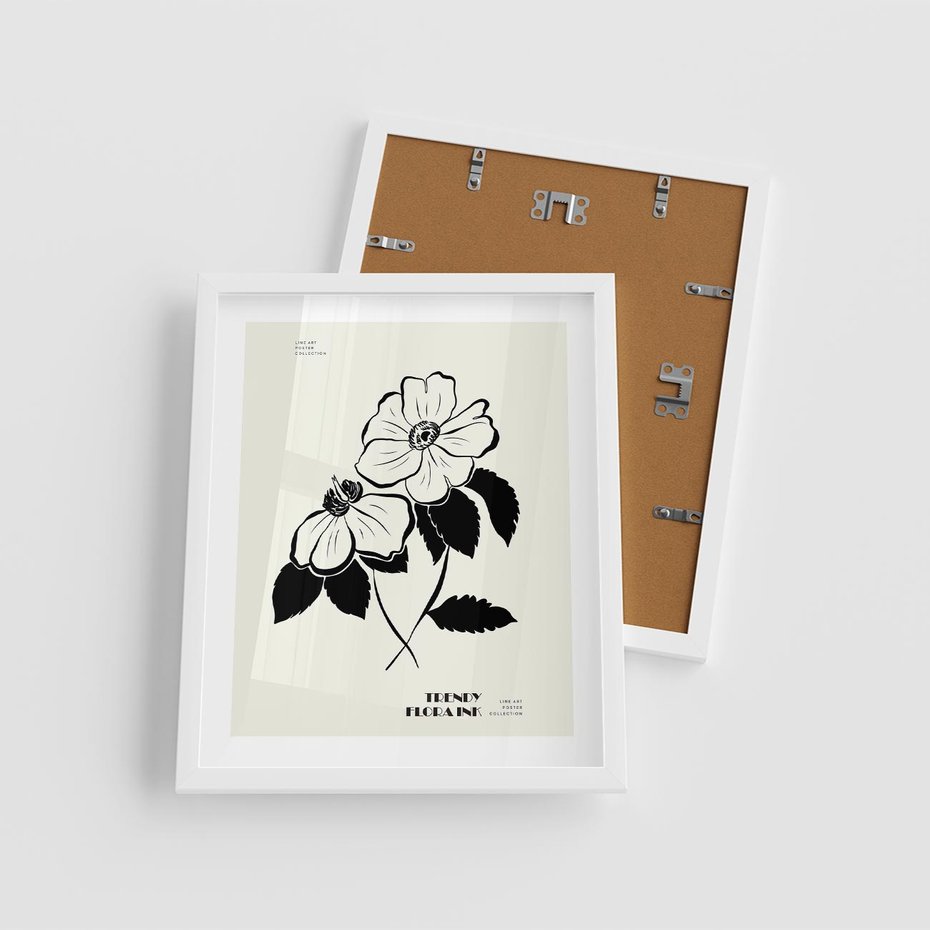 Plakat w ramie 40x50 - Poezja kwiecistej kreski - kwiaty, minimalistyczne - rama biała