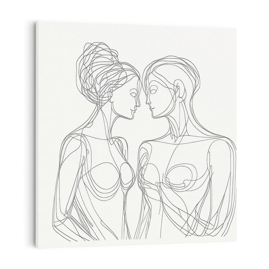 Obraz na płótnie 70x70 - Dialog z cieniami duszy - sztuka one line art, jedna kreska