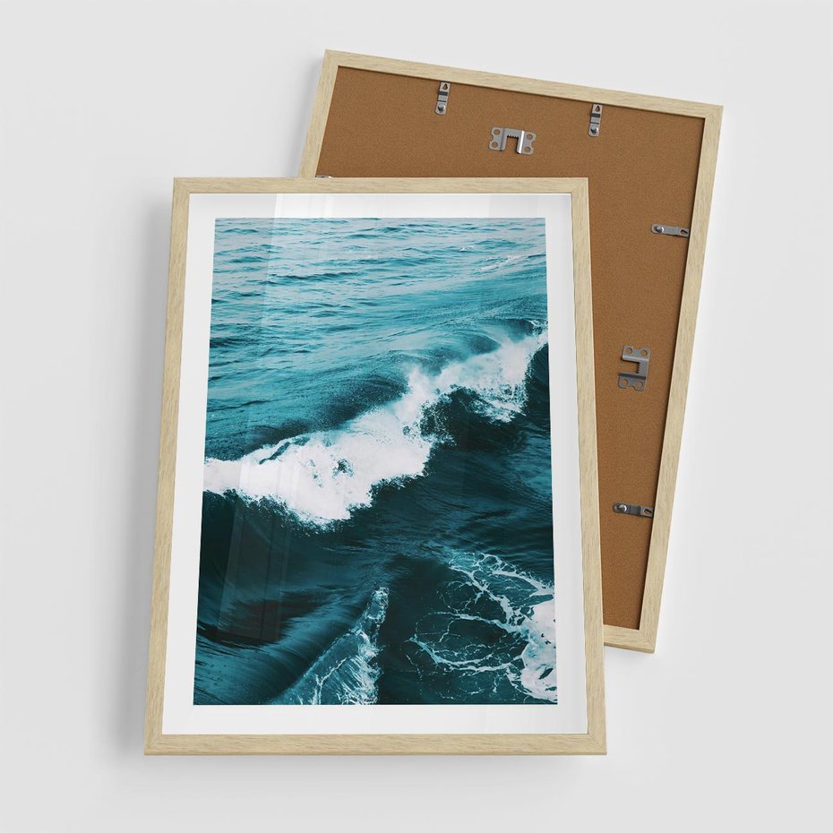 Plakat w ramie 50x70 - Wibracje Oceanu - turkusowy ocean, fale - rama drewno