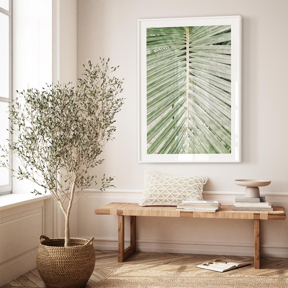 Plakat bez ramy 21x30 - Jasna Zieleń Palmy - liść palmy, zbliżenie