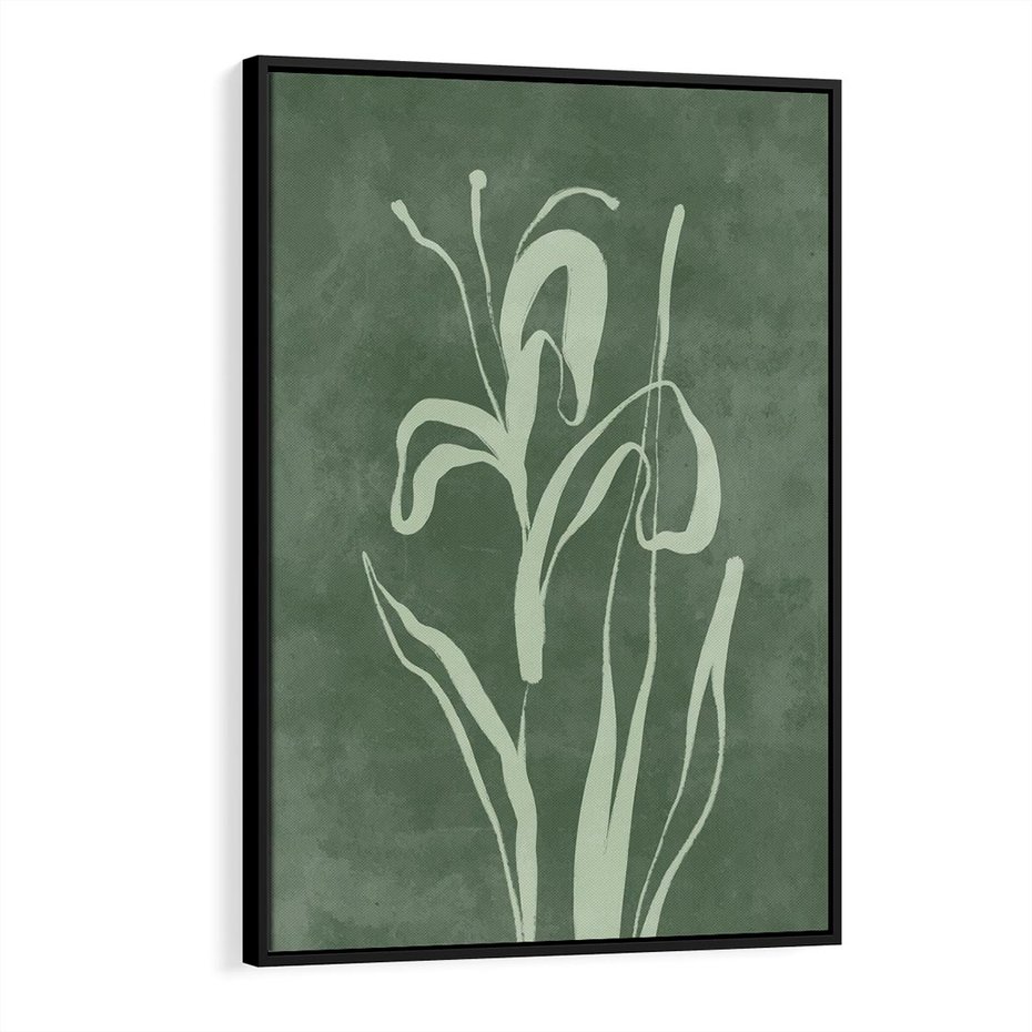 Obraz w ramie 70x100 - Zielony Oddech - zielona abstrakcja, zgaszona zieleń - rama czarna
