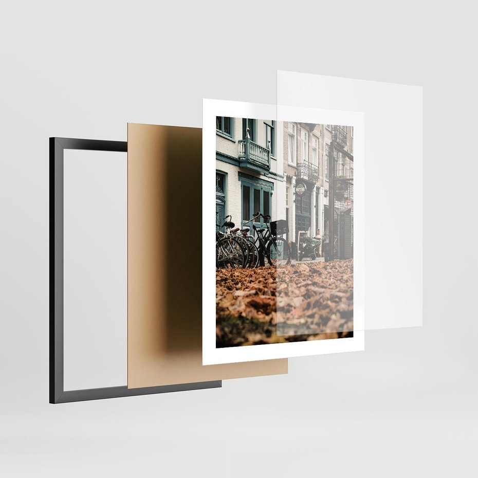 Plakat w ramie 40x50 - Rowery w Mieście pełnym Liści - rower, miasto - rama czarna