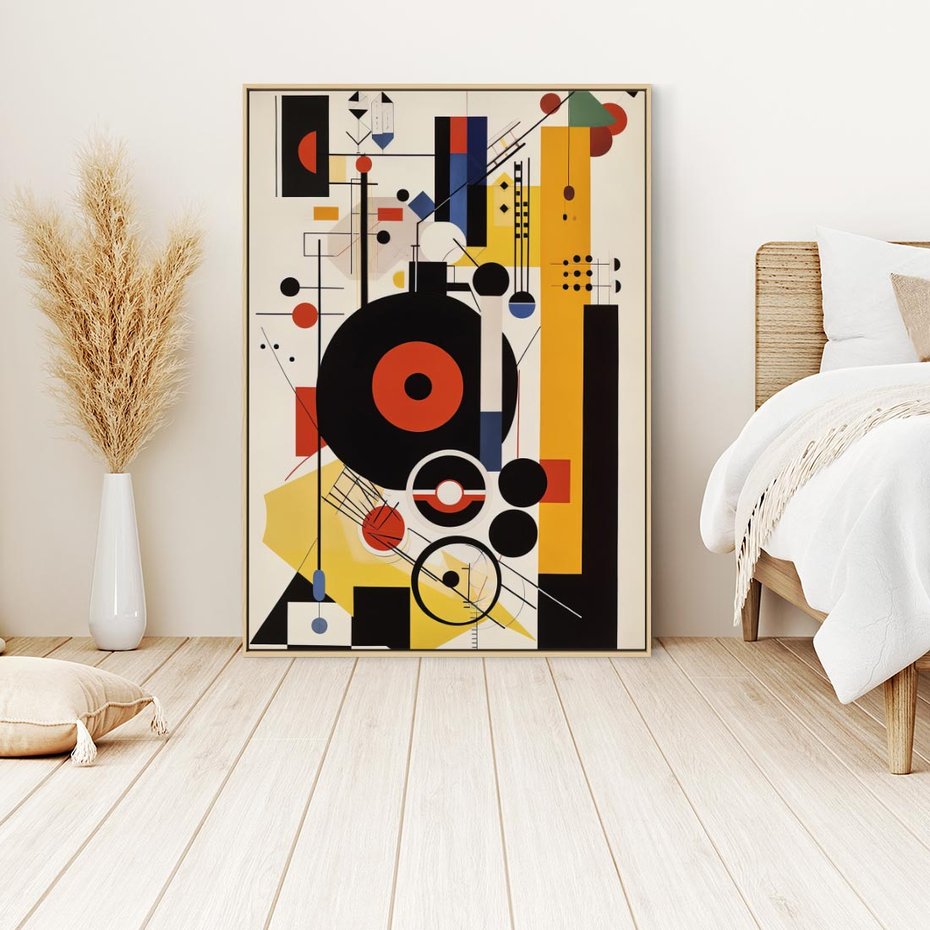 Obraz w ramie 70x100 - Wnętrza Refleksyjnego Światła - modernistyczny obraz, styl bauhaus - rama drewno