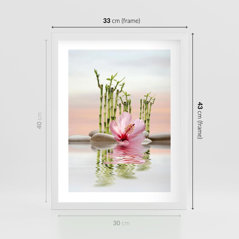 Plakat w ramie 30x40 - Harmonia i relaks - spa, bambus - rama biała