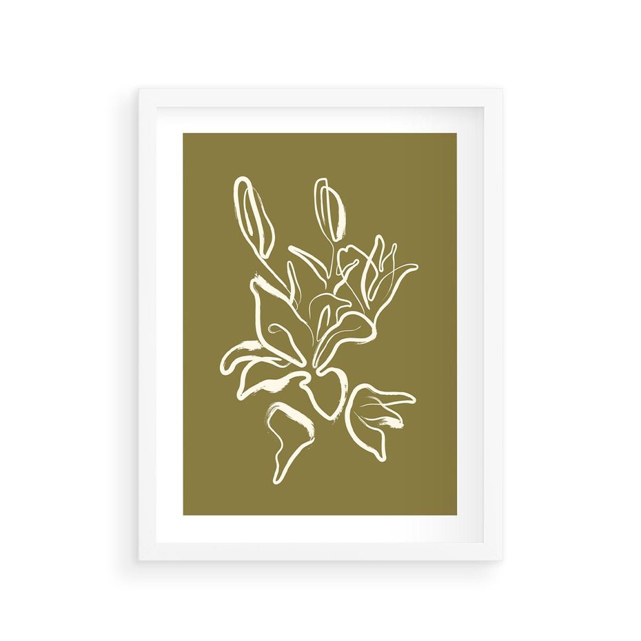 Plakat w ramie 30x40 - Przenikające Barwy - abstrakcyjna roślina, kwiaty - rama biała