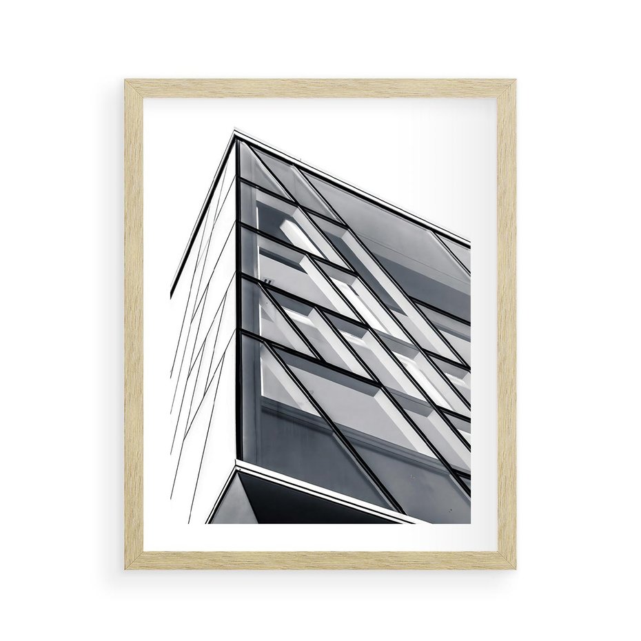 Plakat w ramie 40x50 - Architektura Przyszłości: Czarno-Białe Ujęcie - nowoczesna architektura, czarno białe zdjęcie - rama drewno