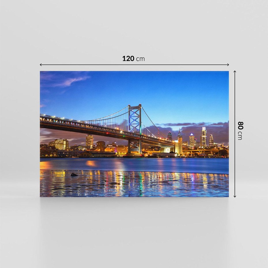 Obraz na płótnie 120x80 - Zachód słońca na moście w Filadelfii - Filadelfia, most