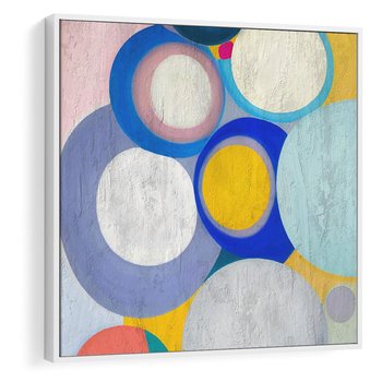 Obraz w ramie 50x50 - Rozkwitająca Symfonia Serca - abstrakcyjne geometryczne kształty, olejny obraz - rama biała