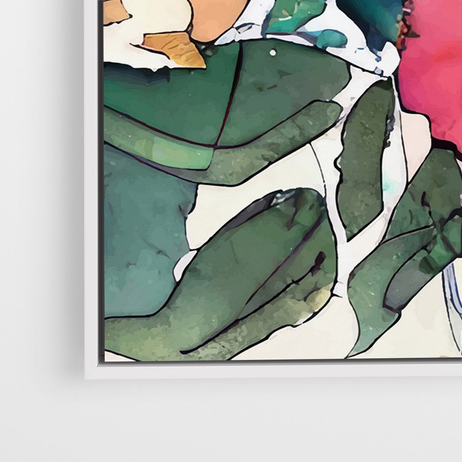 Obraz w ramie 80x120 - Kwiatowy Impuls Kolorów - abstrakcyjne kolorowe kwiaty, szkic - rama biała