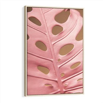 Obraz w ramie 80x120 - Różowa monstera w pełnym rozkwicie - różowa, monstera - rama drewno