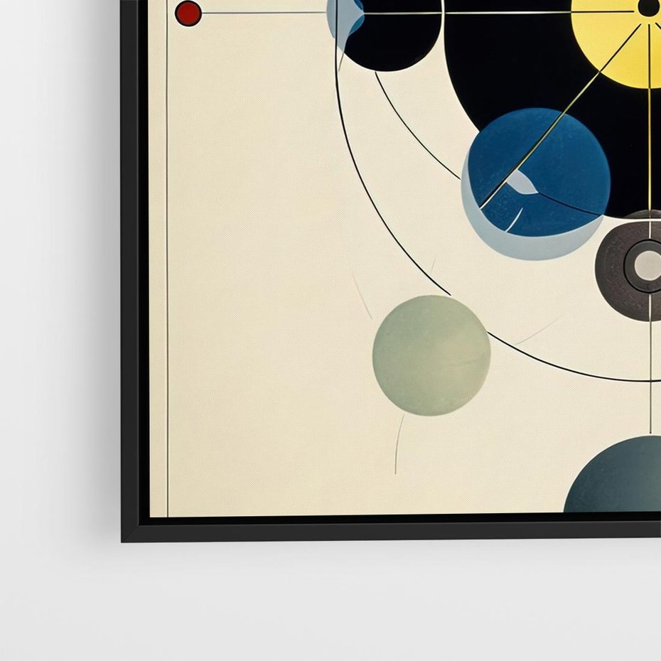 Obraz w ramie 50x50 - Bezgraniczny Taniec Światła - abstrakcyjna geometryczna kompozycja, koła linie - rama czarna