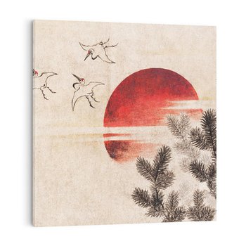 Obraz na płótnie 30x30 - "Birds and sunset" Katsushiki Hokusai - Reprodukcja - reprodukcja, obraz na płótnie