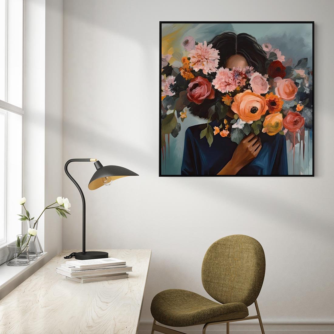 Obraz w ramie 50x50 - Ukryte Emocje - obraz, akwarela - rama czarna