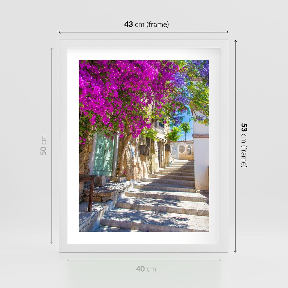 Plakat w ramie 40x50 - Urok Zaklętej Przestrzeni - uliczka, perspektywa - rama biała
