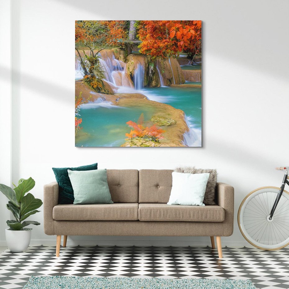 Obraz na płótnie 40x40 - Urok laotańskiego wodospadu - Laos, Azja