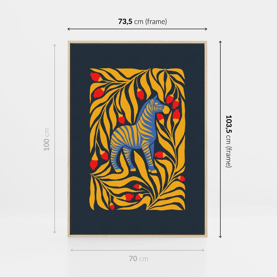 Obraz w ramie 70x100 - Wibracje Wyobraźni - zebra, granatowe tłó - rama drewno