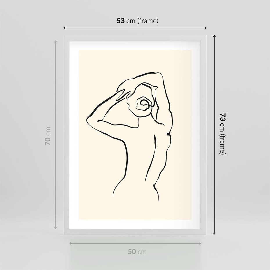 Plakat w ramie 50x70 - Tajemniczy Rytm - kobieta, posąg - rama biała