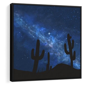 Obraz w ramie 50x50 - Nocne Tajemnice Pustyni - gwieździsta noc, granatowe niebo - rama czarna