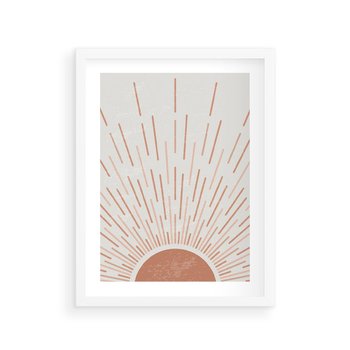 Plakat w ramie 30x40 - Słońce w Stylu Boho - słońce, grafika boho - rama biała