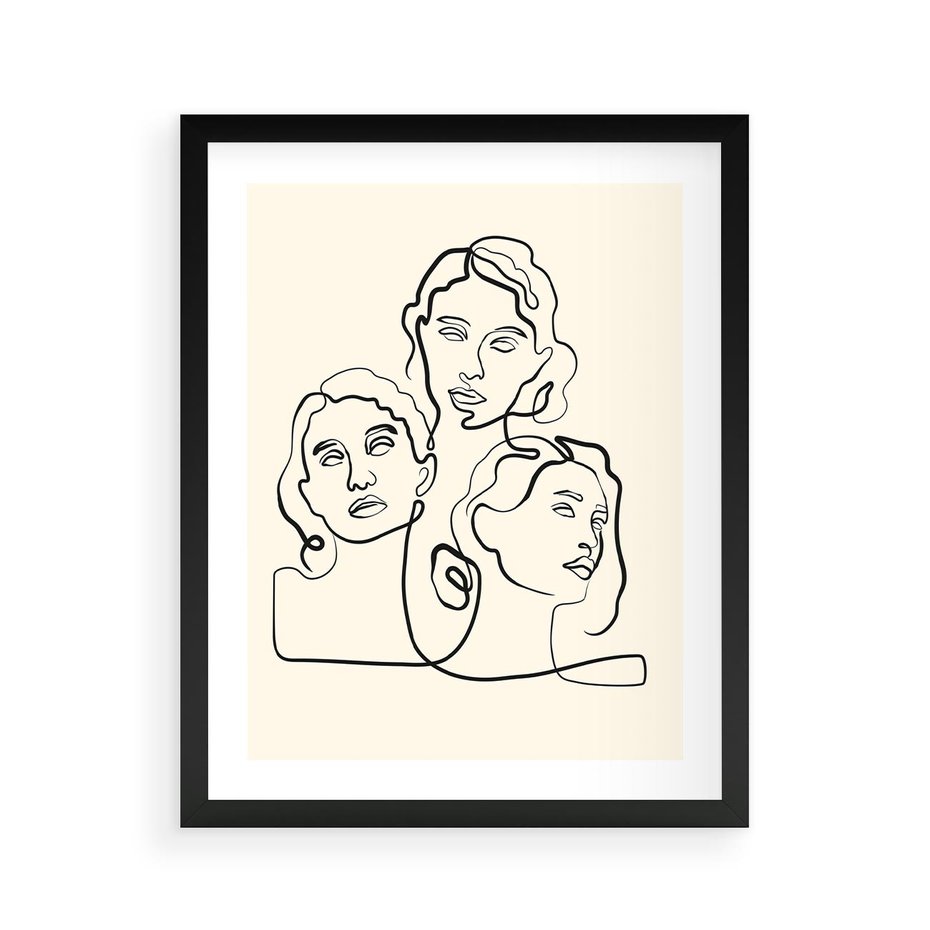 Plakat w ramie 40x50 - Trzy Kobiety - 3 kobiety, antyczny posag - rama czarna