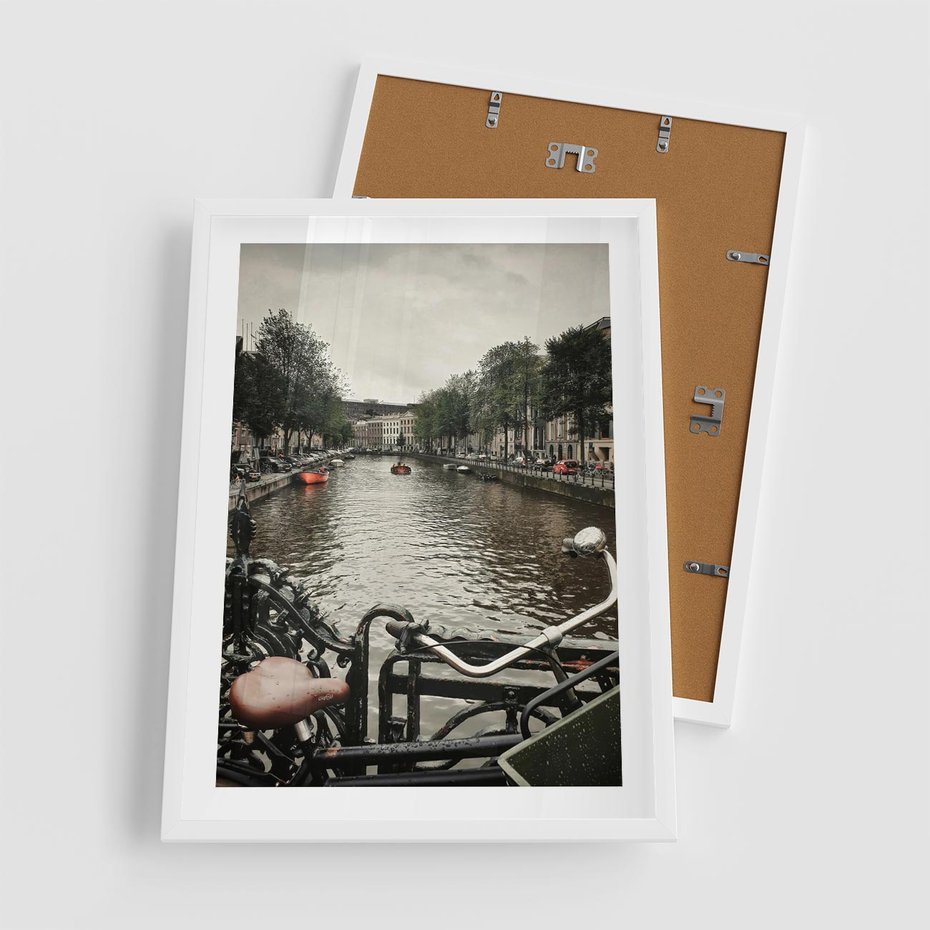 Plakat w ramie 50x70 - Miasto na Wodzie - holenderskie kanały, amsterdam - rama biała