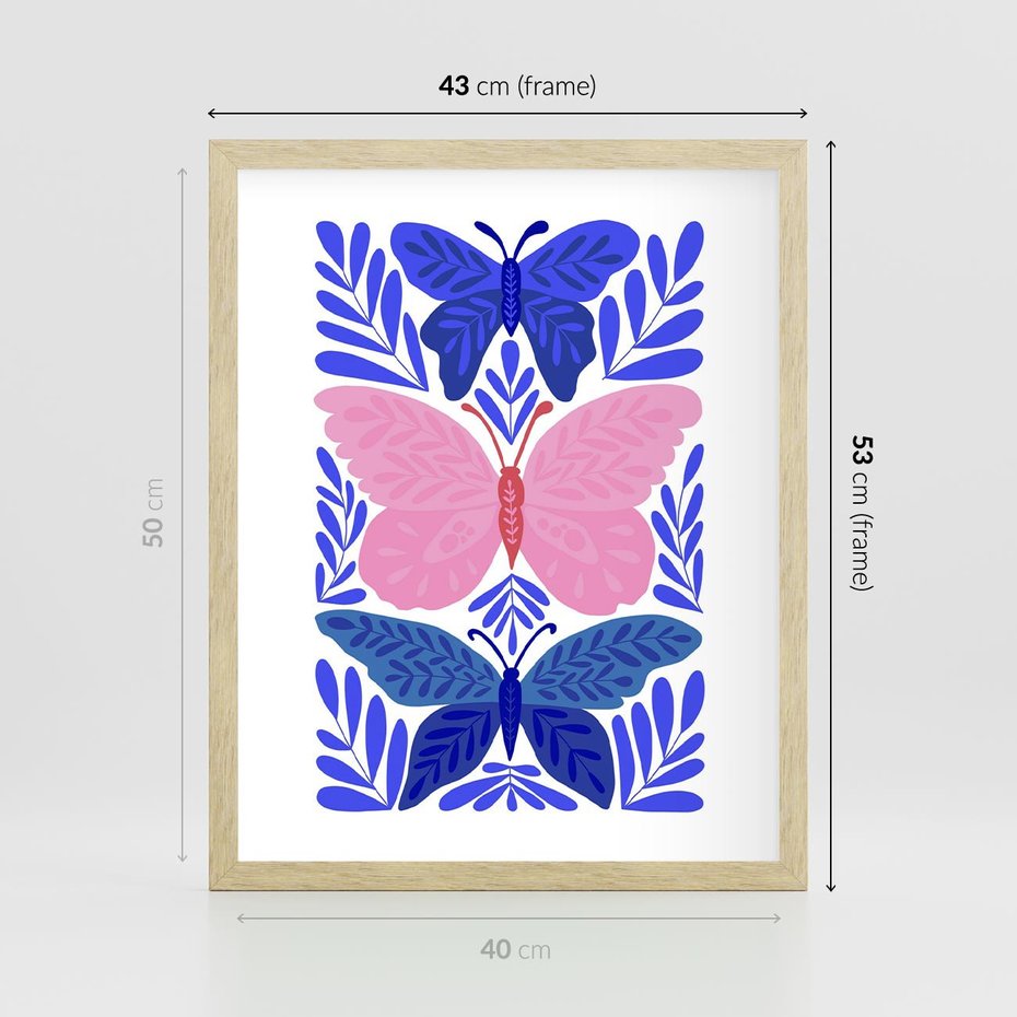 Plakat w ramie 40x50 - Delikatna Symfonia Natury - motyle, rośliny - rama drewno