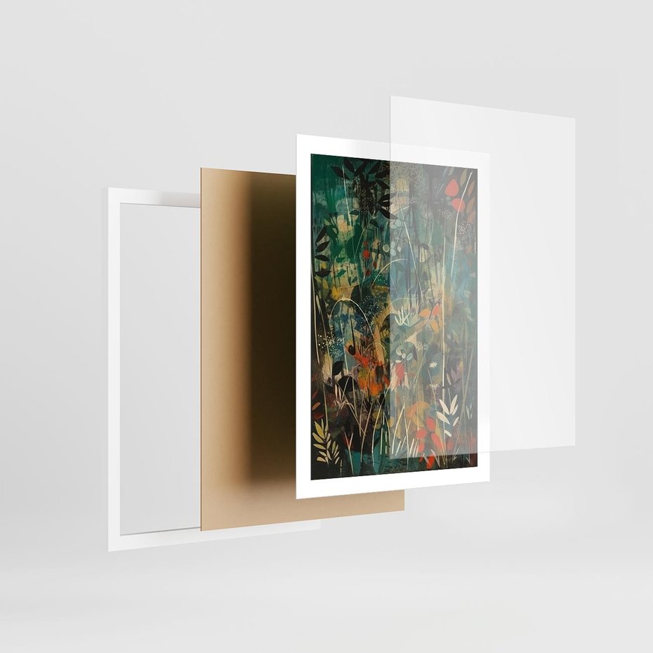 Plakat w ramie 50x70 - Abstrakcyjne Wariacje Form - abstrakcyjny obraz, mnogość kolorów - rama biała