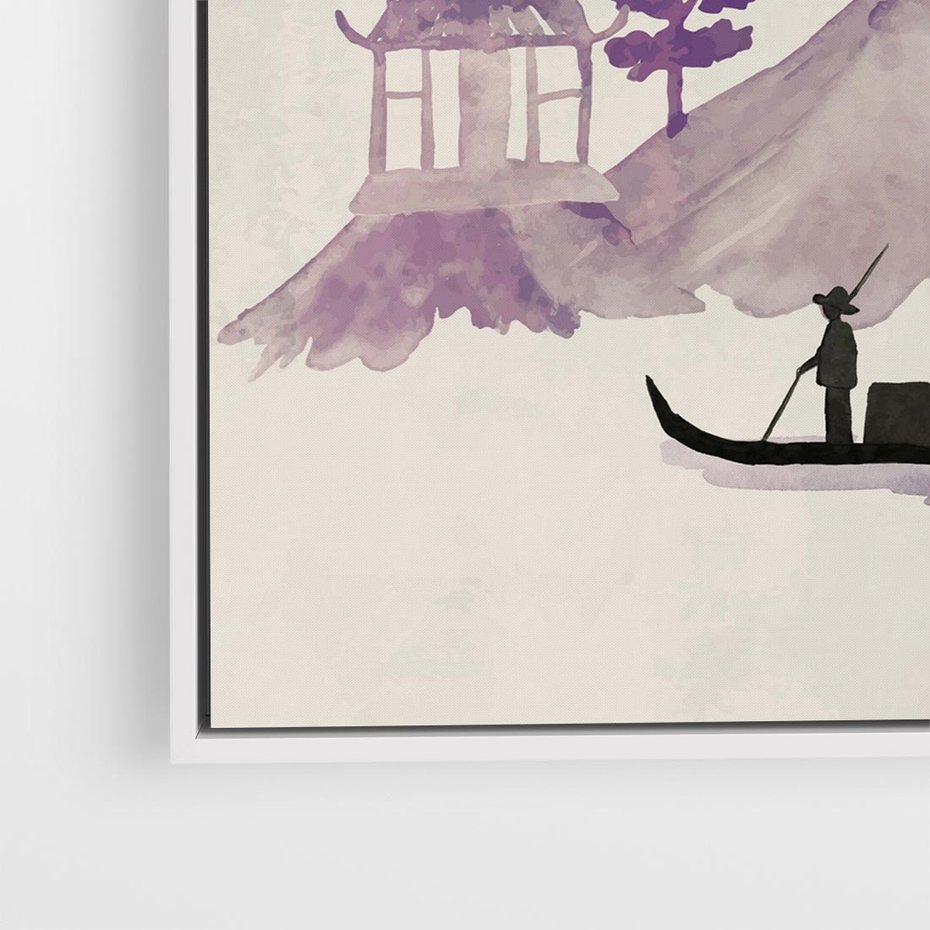 Obraz w ramie 80x80 - Odbicie Słońca - japońska sztuka, akwarela - rama biała