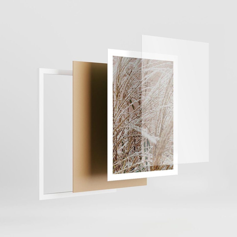 Plakat w ramie 50x70 - Beżowa Trawa - suche trawy, zbliżenie - rama biała