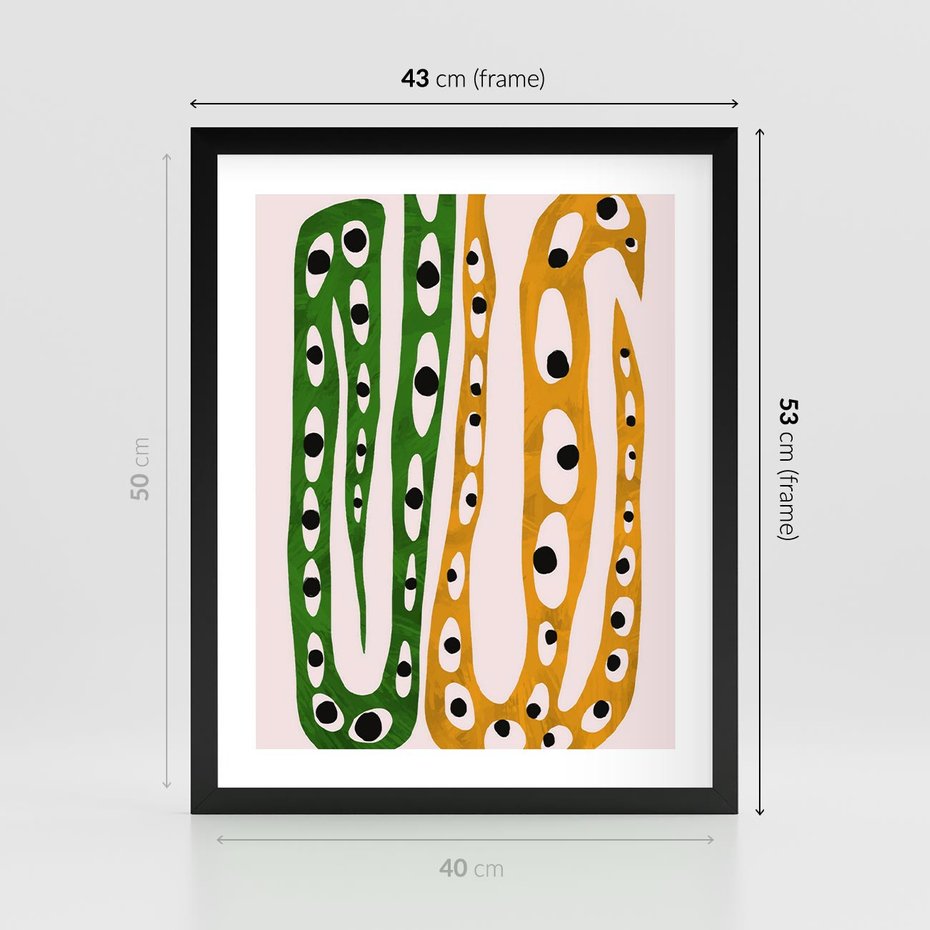 Plakat w ramie 40x50 - Migocące Zmaganie - abstrakcyjny obraz, dziwne kształty - rama czarna