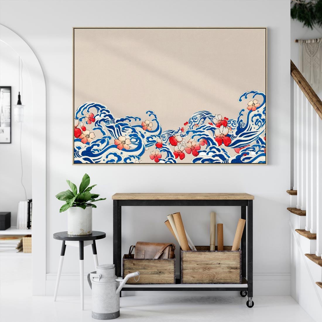 Obraz w ramie 70x50 - Japońska Harmonia: Falujące Kwiaty - japonia, orientalne kwiaty wiśni - rama drewno