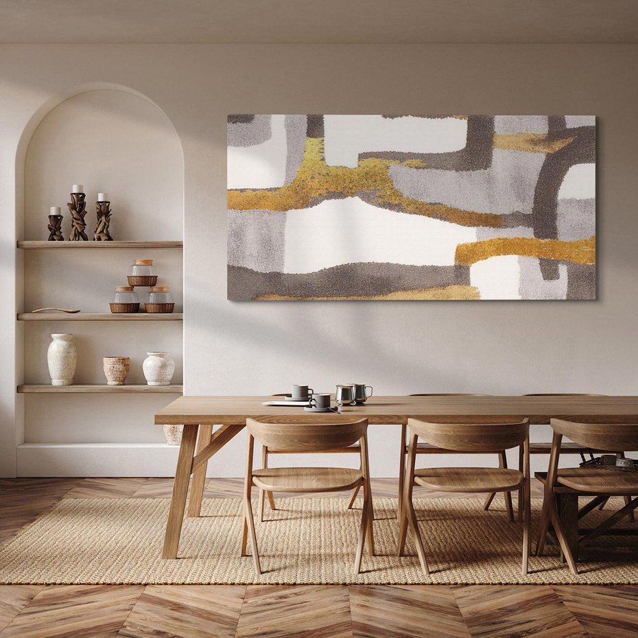 Obraz na płótnie 120x60 - Szaro-złote Wibracje - abstrakcyjne kształty, szerokie linie