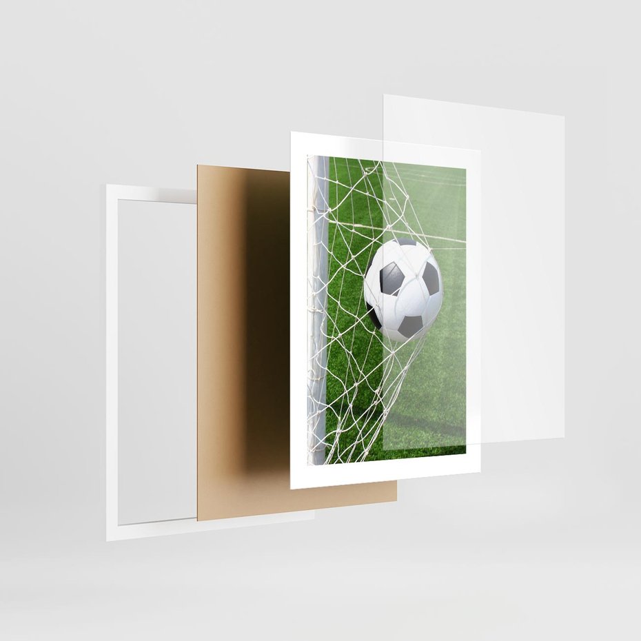 Plakat w ramie 30x40 - Namiętność Piłki i Gola - piłka nożna, gol - rama biała