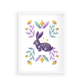 Plakat w ramie 40x50 - Boho Wiatr - boho plakat, królik - rama biała