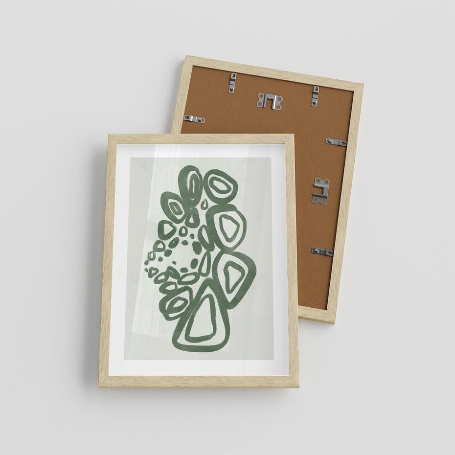 Plakat w ramie 30x40 - Migotliwe Widzenia Zieleni - zielona abstrakcja, zgaszona zieleń - rama drewno