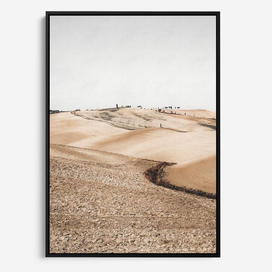 Obraz w ramie 50x70 - Refleksyjny taniec myśli - pustynny krajobraz, odcienie sepii - rama czarna